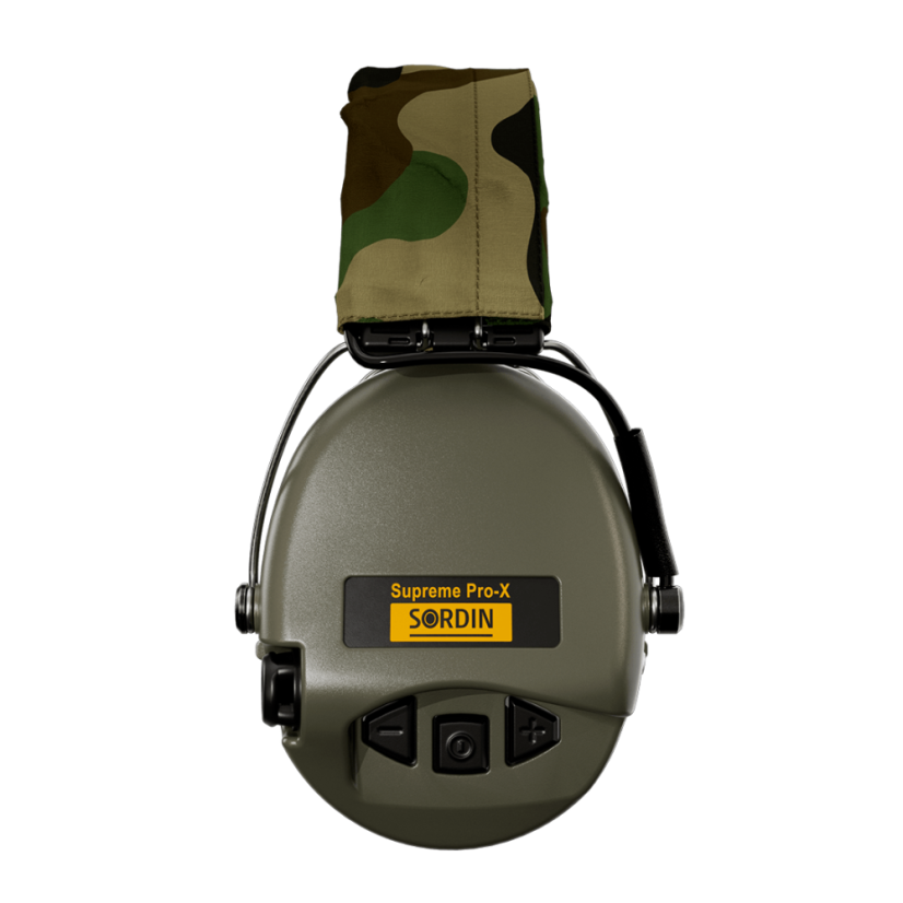 Sordin Supreme Pro-X LED  - green shells, camo fabric, gel earcups, LED light