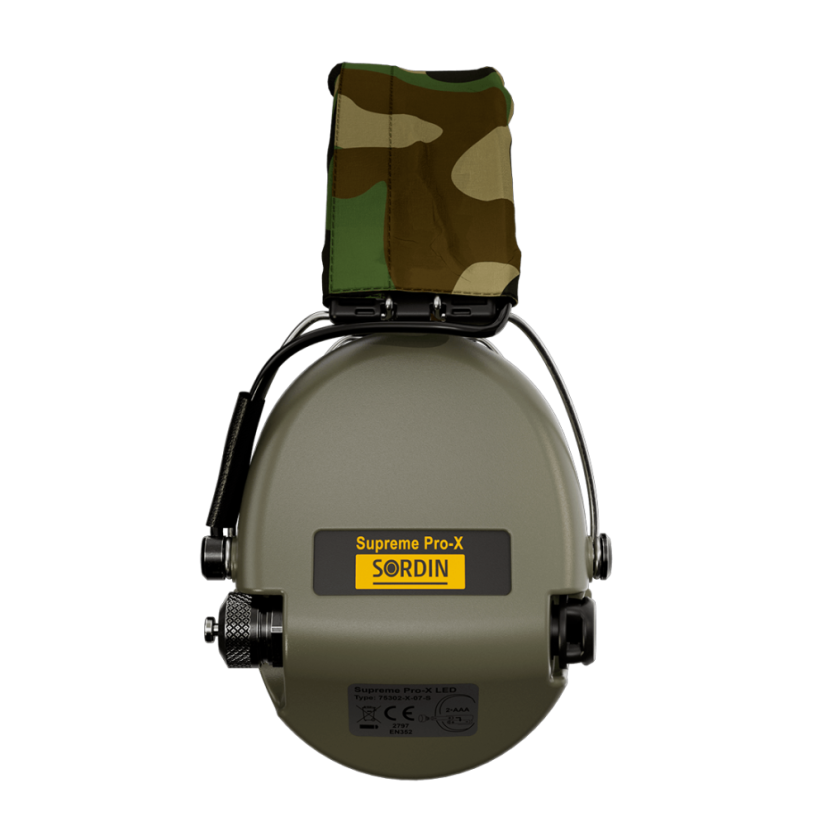 Sordin Supreme Pro-X LED  - green shells, camo fabric, gel earcups, LED light